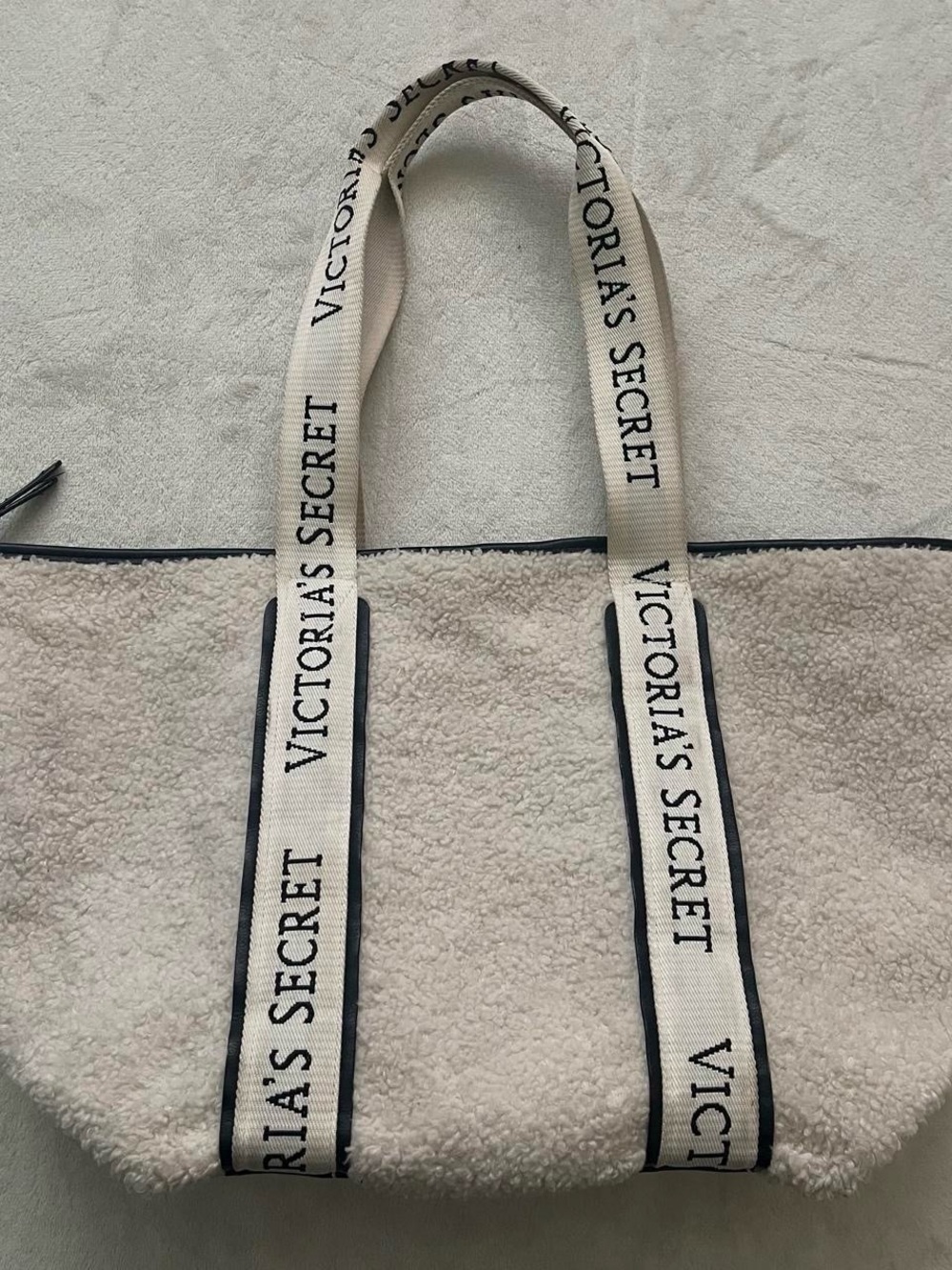 Victoria's Secret Cream Sherpa Tote with Branded Straps